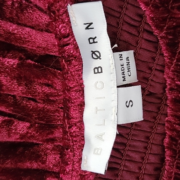 Baltic Born Burgundy Velvet Long Puff  Sleeve Mini Dress Smocked Front Sz S - Picture 5 of 12